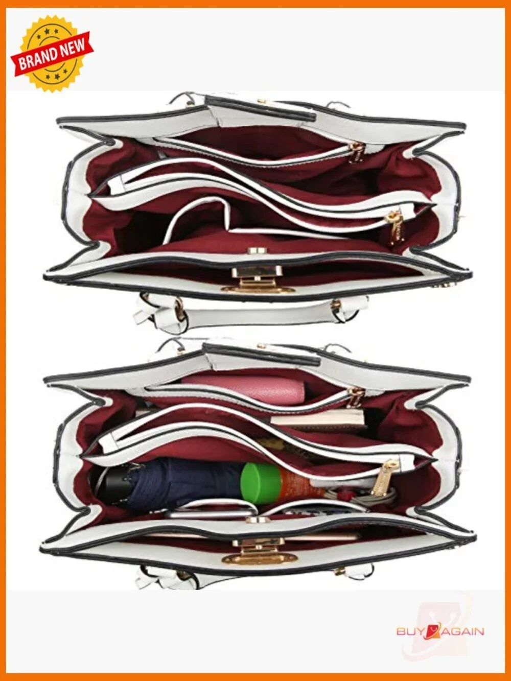Medium Satchel Handbag Work Tote Shoulder Bag with Matching Clutch Set